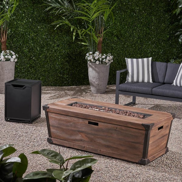 Delany 15.75 in. x 22 in. Rectangular Concrete Propane Outdoor Patio Fire Pit in Brown with Tank Holder