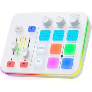 Gaming Audio Mixer, Audio Interface with Pro-preamp, RGB, Bluetooth, 48V Phantom Power (White)