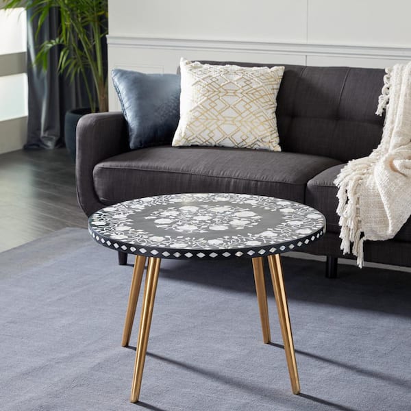 Litton Lane 30 in. Gold Round Metal Eclectic Coffee Table