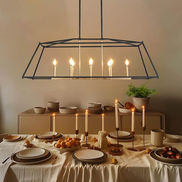 Modern 47.2 in. 8-light Dark Gold and Black Chandelier, Pendant Lights Kitchen Island, Adjustable Linear Hanging Light