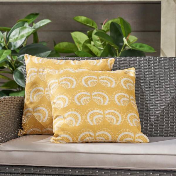 Noble House Sea Shells Beige and Orange Square Outdoor Throw Pillows (Set of 2)