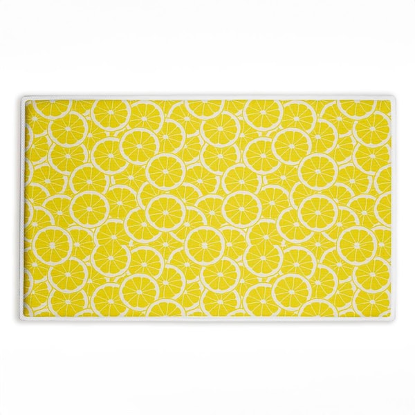 Zesty Lemons Everywhere 18 in. x 30 in. Yellow Abstract Polyester Blend Rectangle Bath Mat