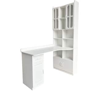 55 in. 2-in-1 L-Shaped White Corner Computer Desk with Drawers Bookshelf and Hutch Large Working Space Executive Desk
