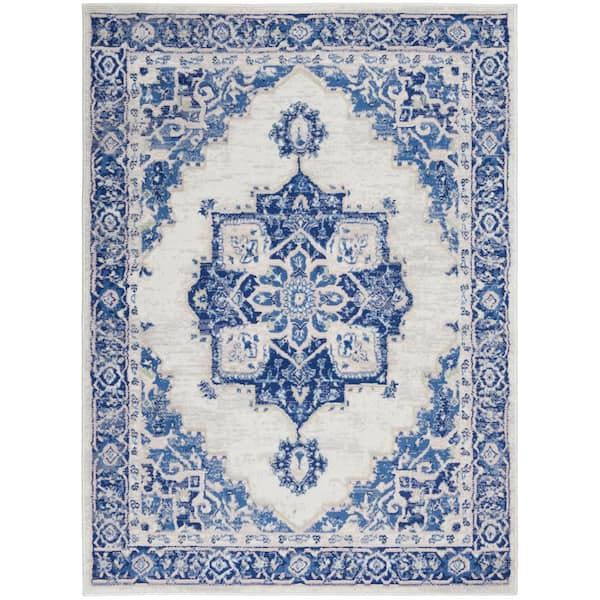 Nourison Whimsicle Ivory Blue 6 ft. x 9 ft. Center Medallion Traditional Area Rug