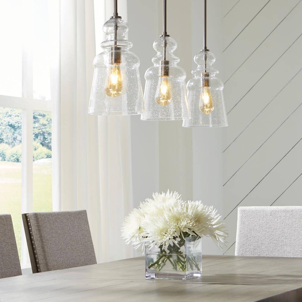 Brushed Nickel Clear Seeded Glass Modern Pendant Light