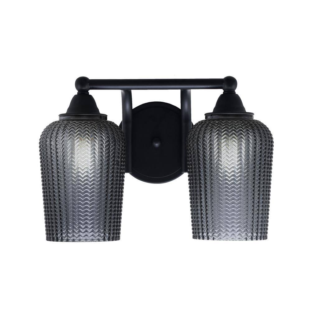 Madison 7.5 in. 2-Light Bath Bar, Matte Black, Smoke Textured Glass Vanity 