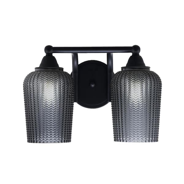 Unbranded Madison 7.5 in. 2-Light Bath Bar, Matte Black, Smoke Textured Glass Vanity Light