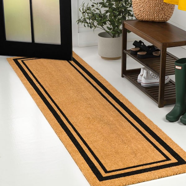Peater Classic Casual Commerical Natural Coir Natural/Black Border 2 ft. 2 in. x 8 ft. Indoor/Outdoor Runner Rug