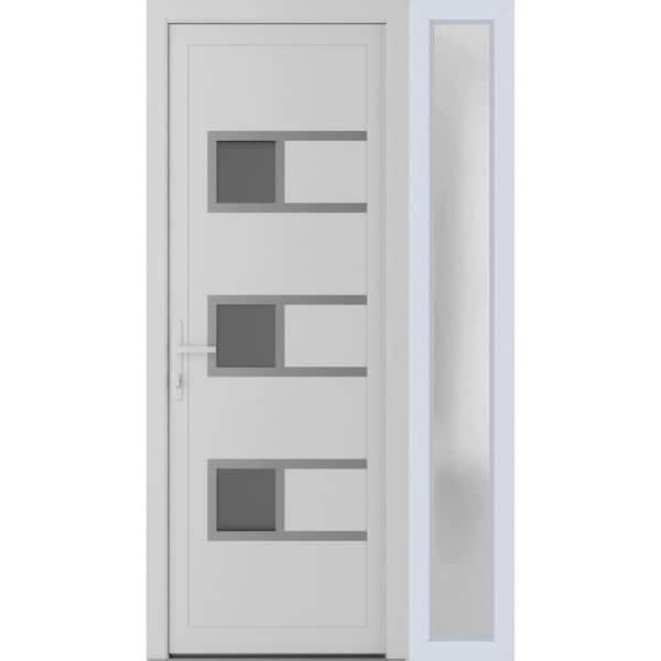 46 in. x 80 in. Right-hand/Inswing Frosted Glass White Silk Steel Prehung Front Door with Hardware