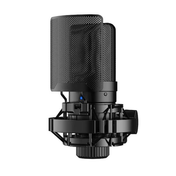Professional Recording Microphone with Anti-Vibration Mount and Pop Filter in Black for Vocal Studio Streaming 1-Pack