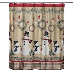 Rustic Plaid Snowman Fabric Shower Curtain, 72 in., Multi
