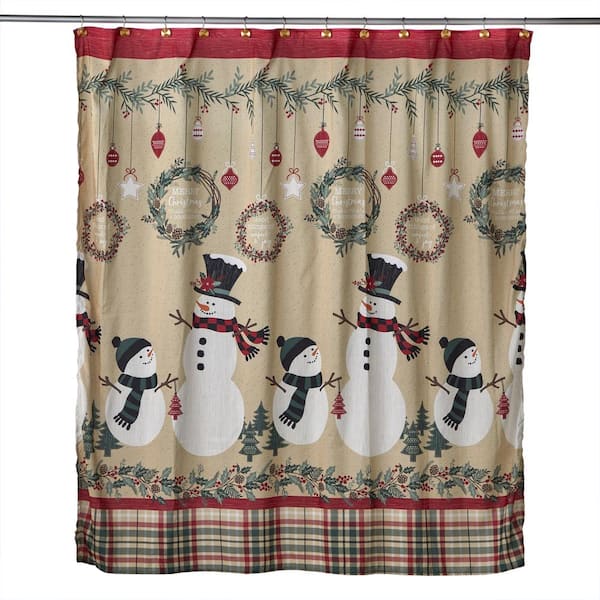 SKL Home Rustic Plaid Snowman Fabric Shower Curtain, 72 in., Multi