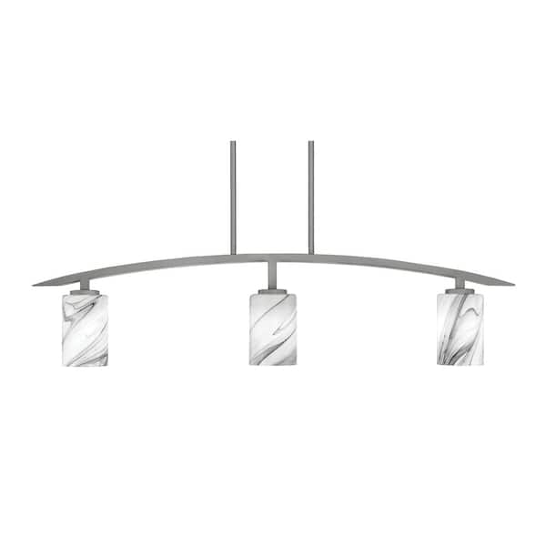 Unbranded Siena 41 in. 3-Light Graphite Chandelier with 4 in. Onyx Swirl Glass Shades, no bulbs included