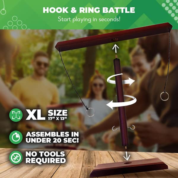 SWOOC Games - Battle Hooks XL 2 Player Hook and Ring Game with Shot Ladder - 5+ Games Included - 20 Second Set Up and 1 Button S