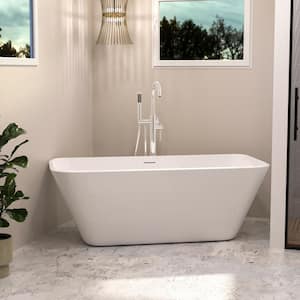 67 in. Luxury Rectangle Acrylic Freestanding Flatbottom Non-Whirlpool Double-Ended Soaking Bathtub in White