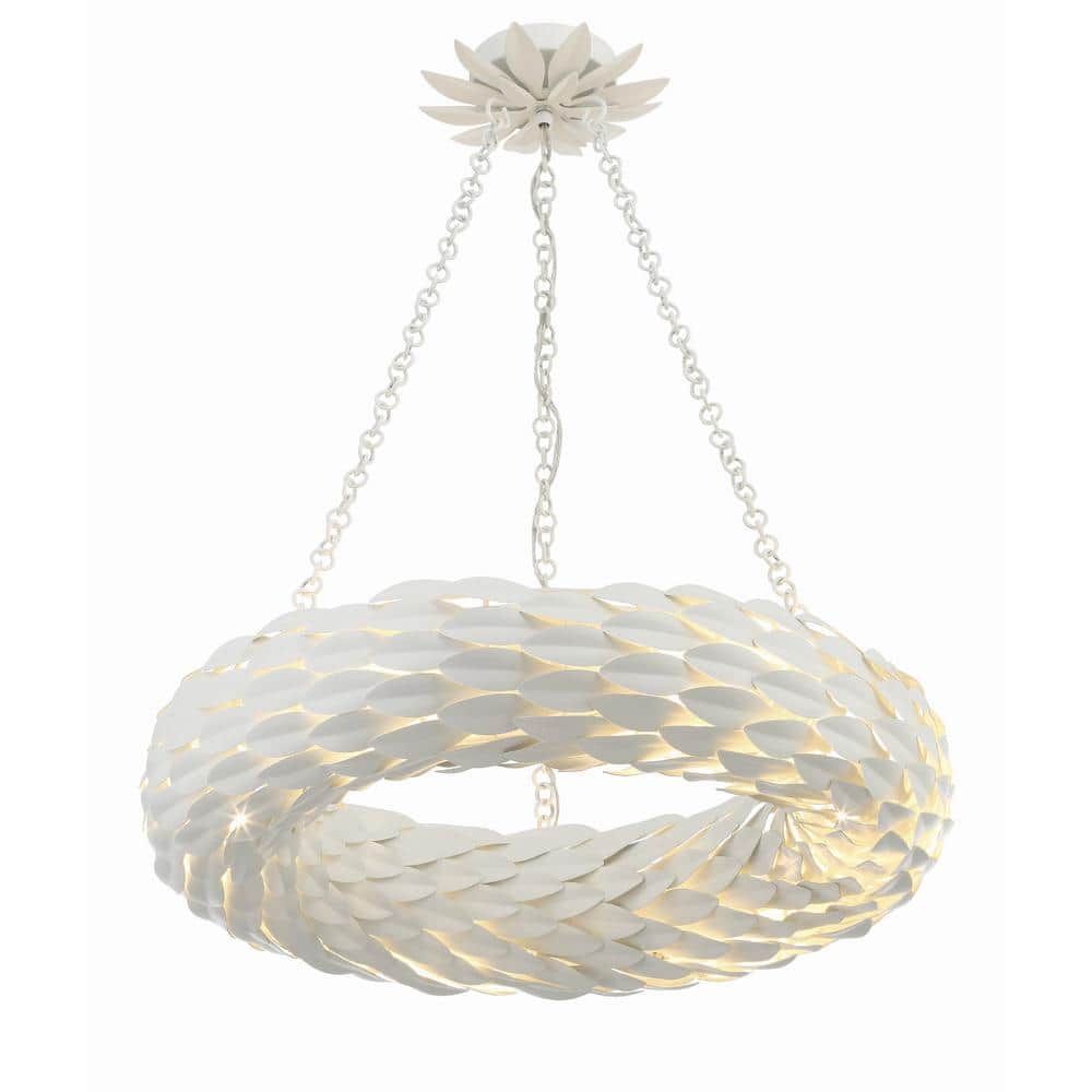 Matte White Wrought Iron 6-Light Candle Chandelier