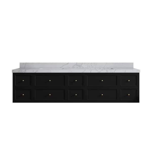 Willow Collections Roswell 84 in. Double Sink Freestanding Black Bath Vanity with Venatino Qt. Top Unassembled