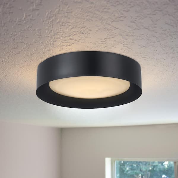 Monteaux Lighting Monteaux 13 in. Black Integrated LED Flush Mount Ceiling Light Fixture with Acrylic Shade