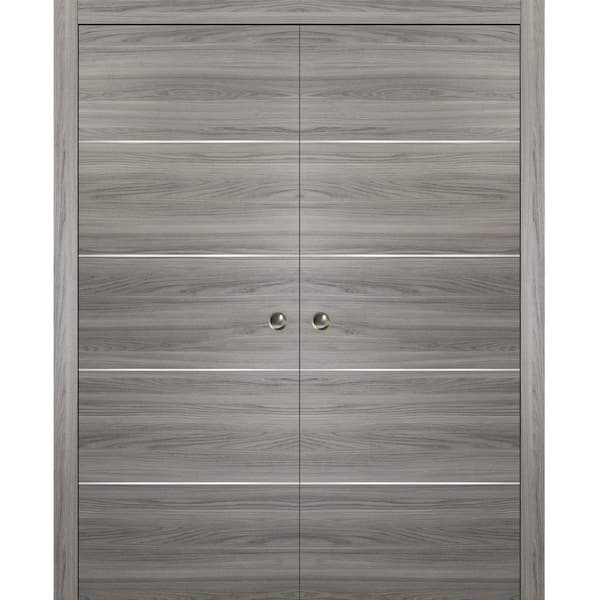 Sartodoors Planum 0020 36 in. x 84 in. Flush Ginger Ash Finished WoodSliding Door with Double Pocket Hardware