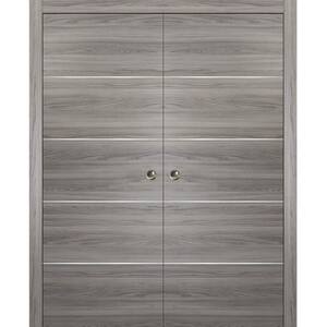 Planum 0020 56 in. x 96 in. Flush Ginger Ash Finished WoodSliding Door with Double Pocket Hardware