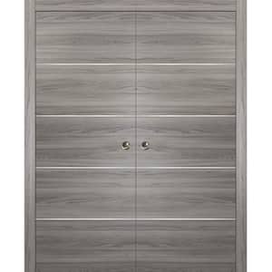 Planum 0020 60 in. x 80 in. Flush Ginger Ash Finished WoodSliding Door with Double Pocket Hardware
