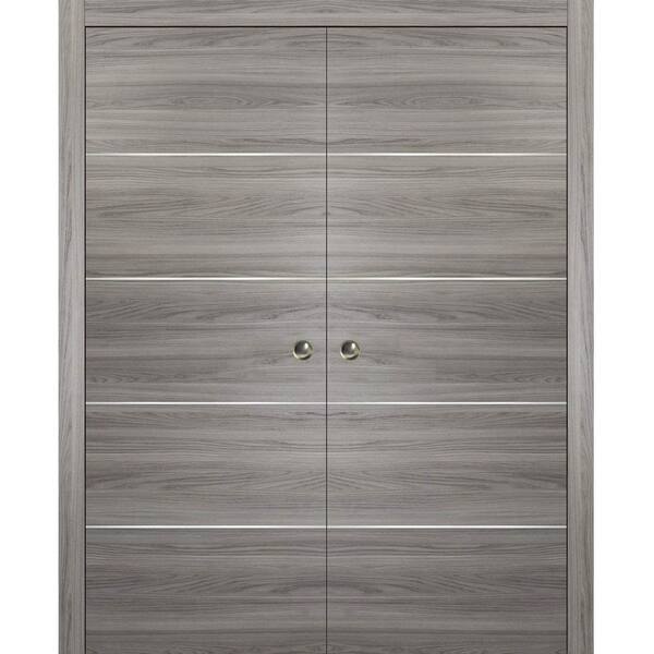Sartodoors Planum 0020 60 in. x 84 in. Flush Ginger Ash Finished WoodSliding Door with Double Pocket Hardware