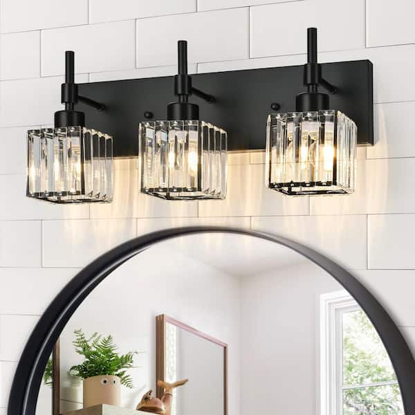 LLHZSY Schonbek 19.3 in. 3-Light Black Dimmable Bathroom Vanity Light with Crystal Shades