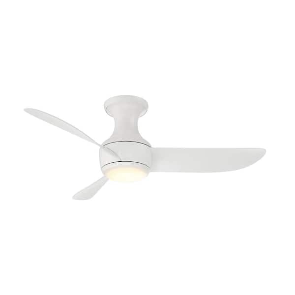 Corona 44 in. Smart Indoor/Outdoor 3-Blade Flush Mount Ceiling Fan in Matte White with 3000K LED and Remote Control
