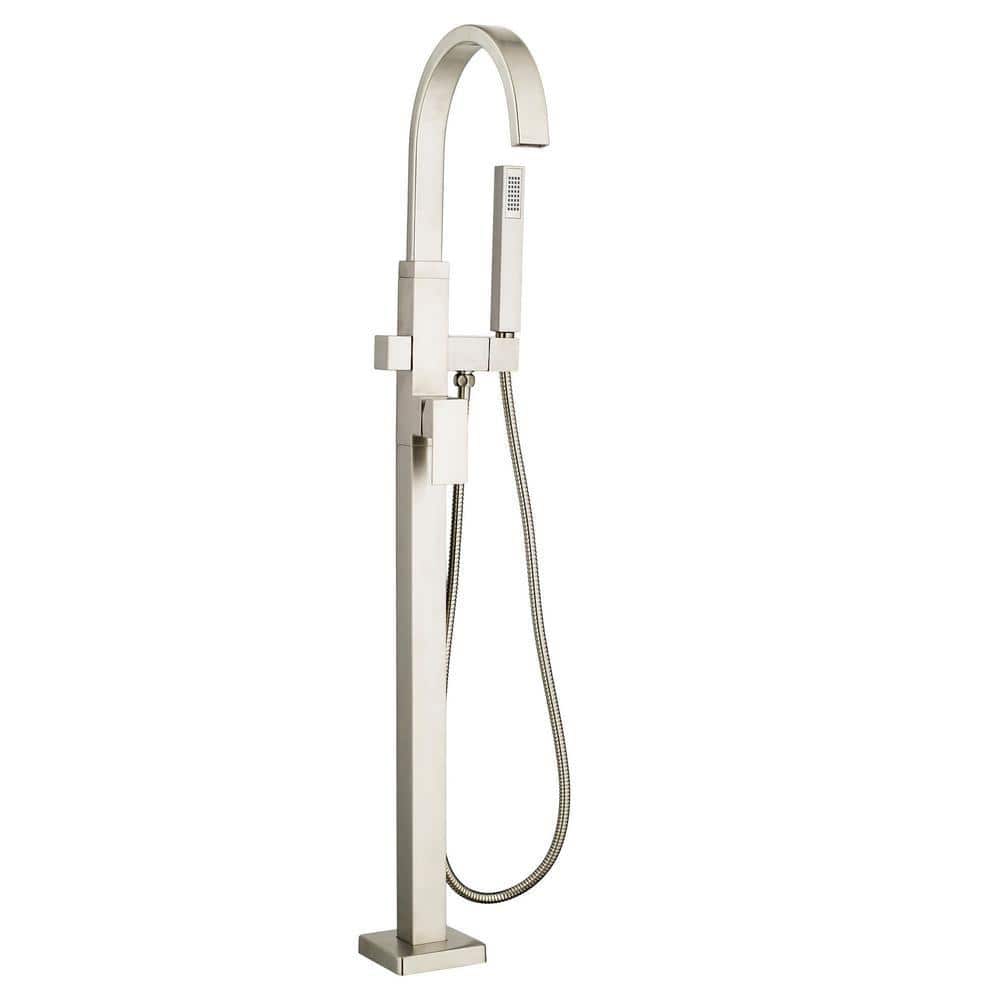 Brushed Nickel Freestanding Tub Filler with Hand Shower