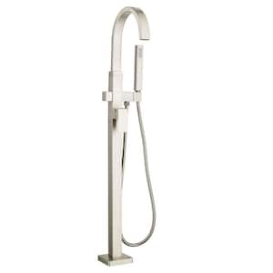 Contemporary Single-Handle Floor-Mount Roman Tub Faucet with Hand Shower for Flash Rough-In Valves in Brushed Nickel