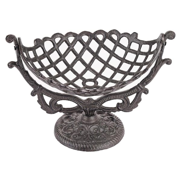 Cast Iron Vintage Decorative Fruit Basket Bowl with Scrollwork Antique Black Finish for Kitchen Counter