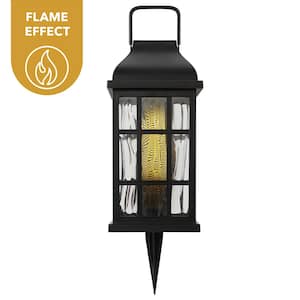 Ambrose 18 in. Black Plastic LED Flicker Flame Outdoor Solar Lantern Lamp