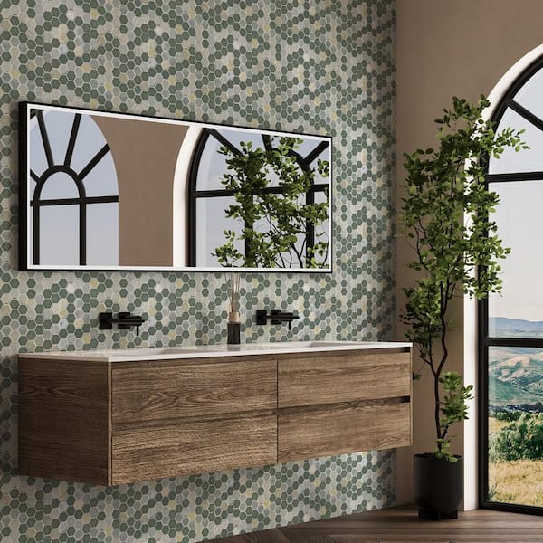 Take Home Tile Sample - 2 in. Hexagon Green 4 in. x 4 in. Gloss and Matte Glass Mosaic Wall Tile Sample