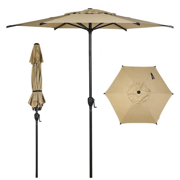 Abba Patio Lyon 7.5 ft. Steel Market Solar Horizontal Tilt Patio Umbrella in Brown
