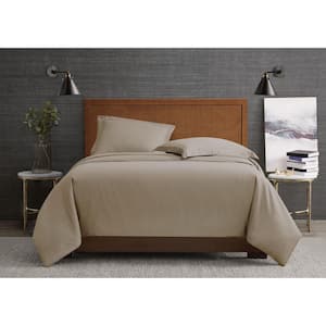 Garment Wash Solid 3-Piece Khaki Microfiber Full/Queen Duvet Cover Set