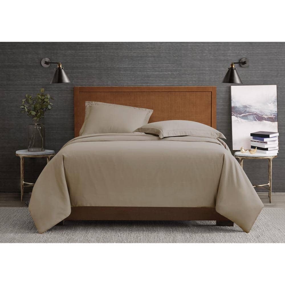 London Fog Garment Wash Solid 3Piece Khaki Microfiber King Duvet Cover