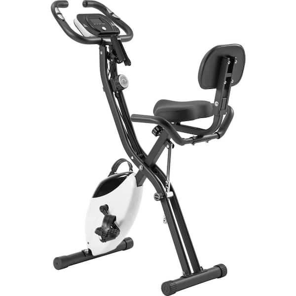 White Metal Folding Fitness Upright and Recumbent X-Bike with 16-Level Adjustable Resistance, Arm Bands, Backrest