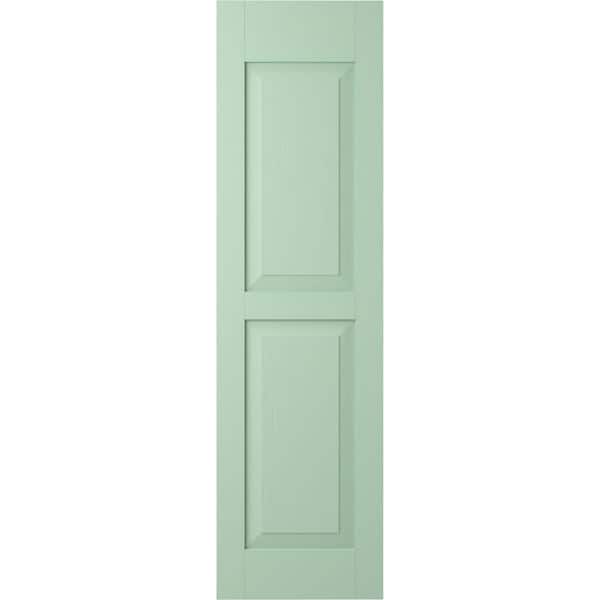 Ekena Millwork 18 in. W x 76 in. H Americraft 2-Equal Flat Panel Exterior Real Wood Shutters Pair in Seaglass