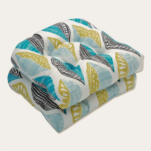 Pillow Perfect Floral 19 x 19 Outdoor Dining Chair Cushion in Blue/Ivory (Set of 2)