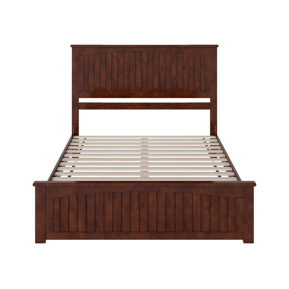 Walnut Queen Solid Wood Low Profile Platform Bed with Headboard and Footboard