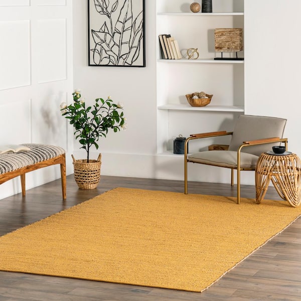 Elfriede Yellow 9 ft. x 12 ft. Farmhouse Jute Blend Area Rug