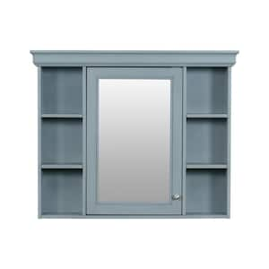 36 in. W x 29 in. H Wall Mounted Rectangular MDF Medicine Cabinet with Mirror in Blue, Adjustable Shelves