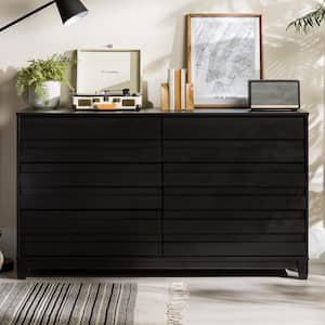 6 Drawer Black Solid Wood Modern Panel Dresser