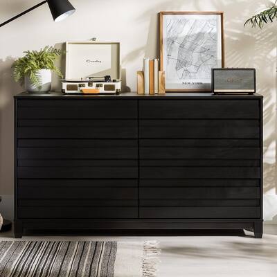 6 Drawer Black Solid Wood Modern Panel Dresser