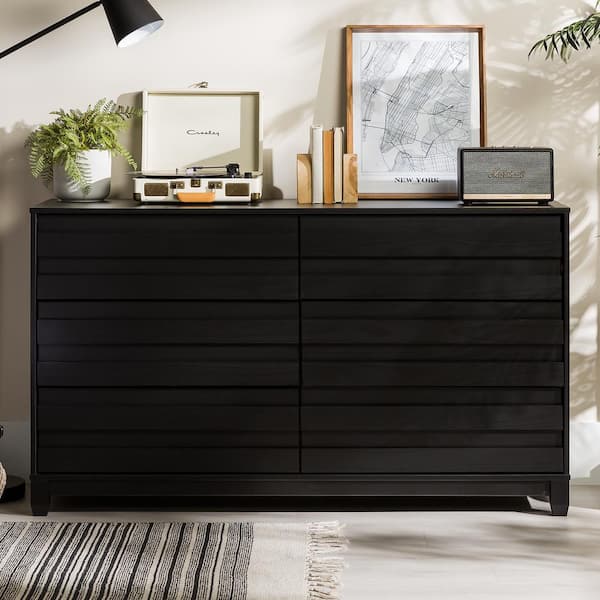 Welwick Designs 6 Drawer Black Solid Wood Modern Panel Dresser