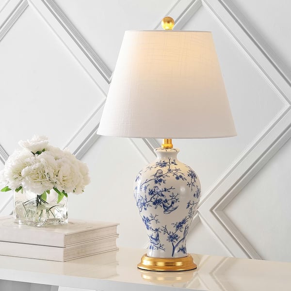 JONATHAN Y Grace 24 in. Blue/White Floral Classic LED Table Lamp