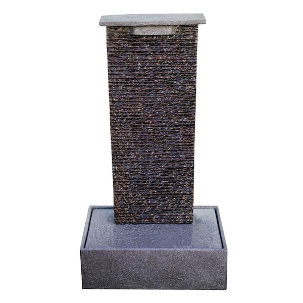 XBRAND 32.5 in. Tall Freestanding Cascading Ridge Waterfall Fountain with Pedestal and Auto Shut Off Pump Indoor/Outdoor, Black