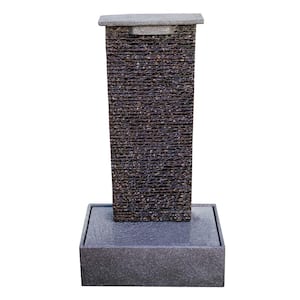 32.5 in. Tall Freestanding Cascading Ridge Waterfall Fountain with Pedestal and Auto Shut Off Pump Indoor/Outdoor, Black