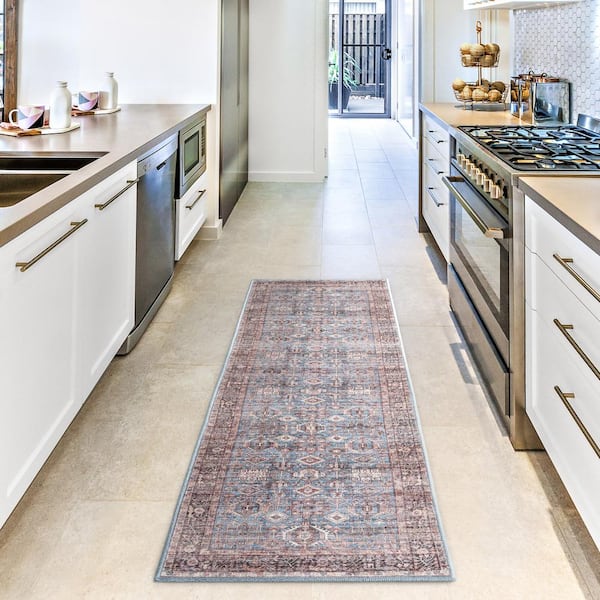Callaghan Eve Blue 2 ft. x 7 ft. Medallion Machine Washable Area Rug