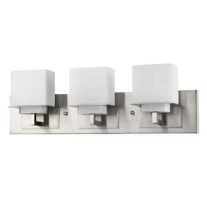 Rampart 22 in. 3-Light Satin Nickel Vanity Light with Etched Glass Shades